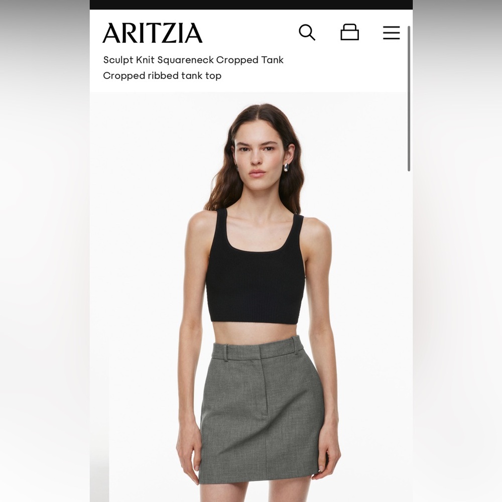 Aritzia Babaton Sculpt Knit Squareneck Cropped Tank - Black